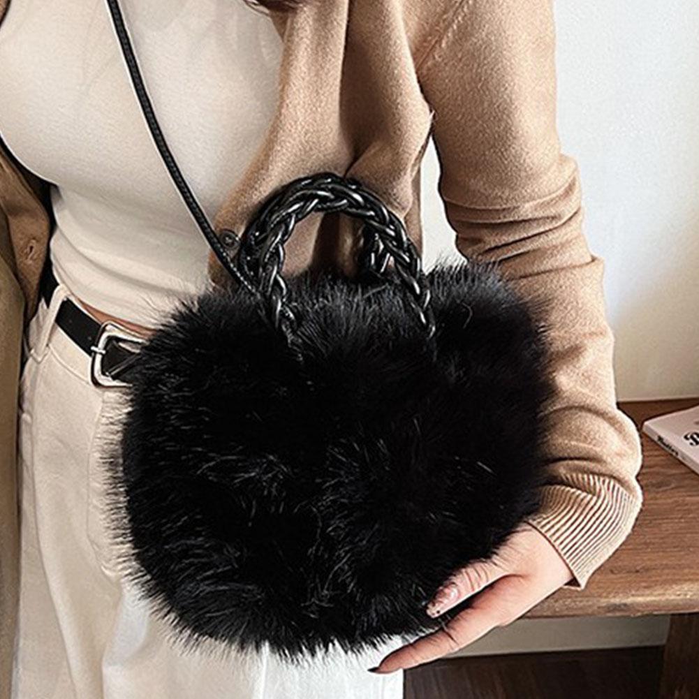 Cute Pumpkin Bag Faux Fur Tote Bag Women's Bucket Plush Luxury Design Ladies Handbags Soft Winter Crossbody Shoulder Bags
