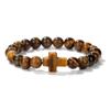 Bedel Natuursteen Armband Kruis Zwarte Lavasteen Kralen Armbanden Handgemaakt Mannen Vrouwen Gebed Fitness Ketting Koppel Sieraden Cadeau
