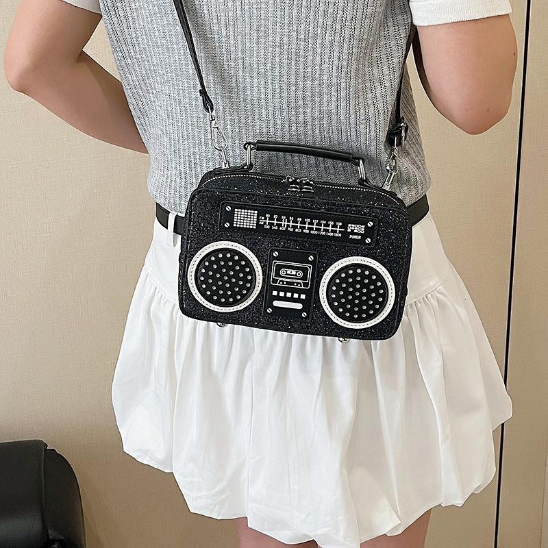 Bolsa rádio com lantejoulas para comércio exterior 2025 nova moda europeia e americana bolsa de ombro de cor contrastante bolsa mensageiro versátil feminina