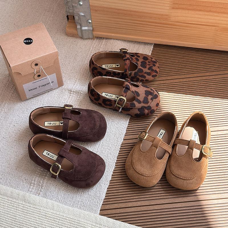 Girls' Retro Leather Shoes, New Spring and Autumn Styles, Fashionable Soft-soled Loafers for Babies, Suede Birkenstock Versatile Single Shoes