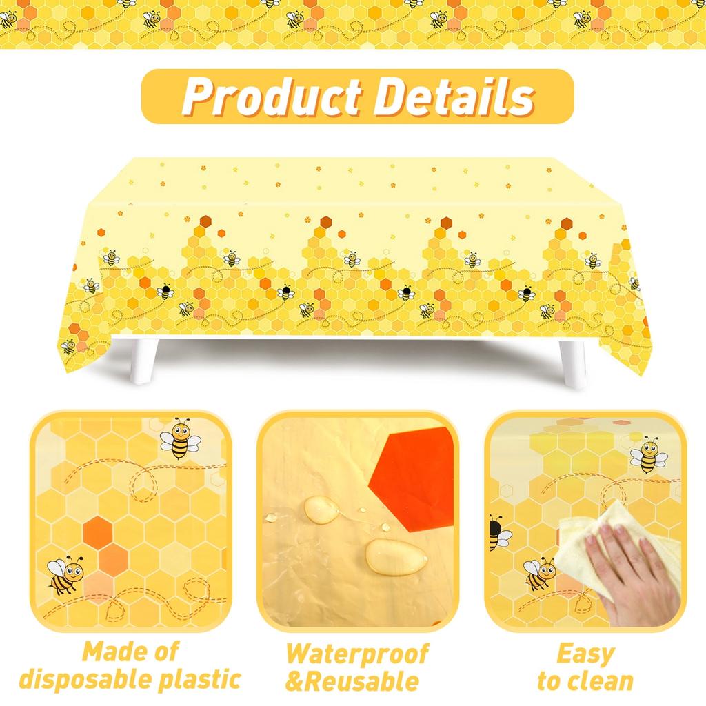 Bee Hive Theme PE Tablecloth Happy Birthday Party Decor Kids Wedding Baby Shower Party Supplies Kitchen Dining Table Cover