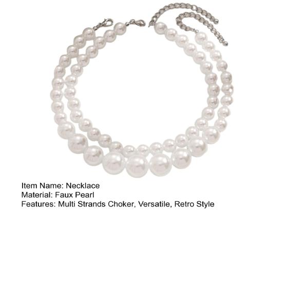 Multi Strands Faux Pearl Choker Retro Round Imitation Pearl Necklace Flapper Necklace Accessories for Wedding Gatsby Themed Party