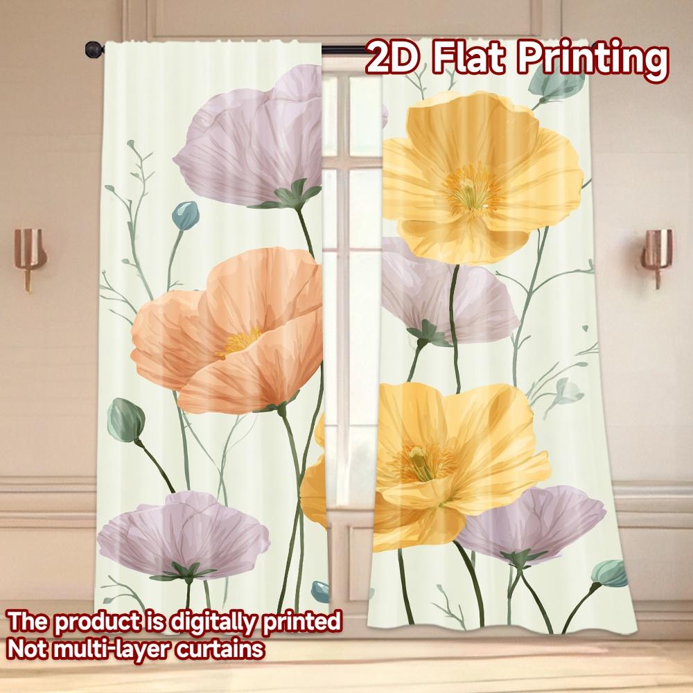 Flat Printing Curtains Without Rod Floral Spring Pattern April Fools Is Day Festival Chic Print Polyester Set Of 2 Made