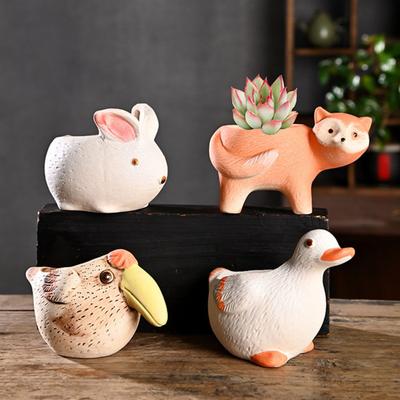 Ceramic Animal Plant Pot Cute Kitty Flowerpot with Drainage Hole Decorative Sheep Pig Planter for Succulents Home Room Office Desk Decor