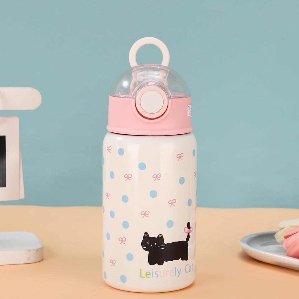 New Cartoon Kitten Pattern Straw Cup Stainless Steel Vacuum Cup Outdoor Portable Cup
