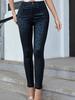 Calça Skinny Feminina de Couro PU com Padrão Geométrico Elástica Lápis Apertada Rose Beauty