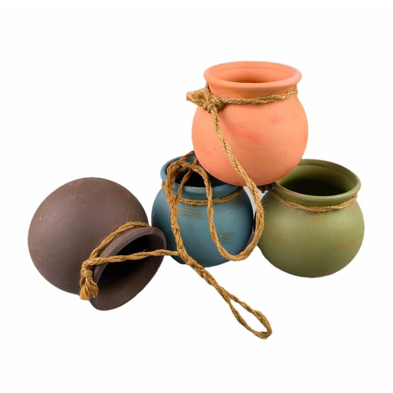 

Mini hemp rope succulent flower pot ceramic flower hanging pot hanging wall hanging creative personalized coarse pottery flower ornament
