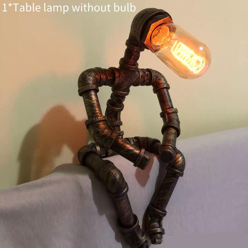

Water Industrial Retro Pipe Table Lamp Steampunk Robot Desk Light Home Bar Shop Sit,EU Plug