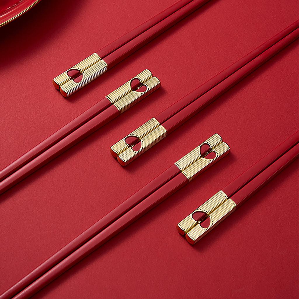 5/10Pairs Non-Slip Japanese Chinese Chopsticks Korean Sushi Sticks Chopsticks Red Love Reusable Chopsticks Alloy Tableware Set