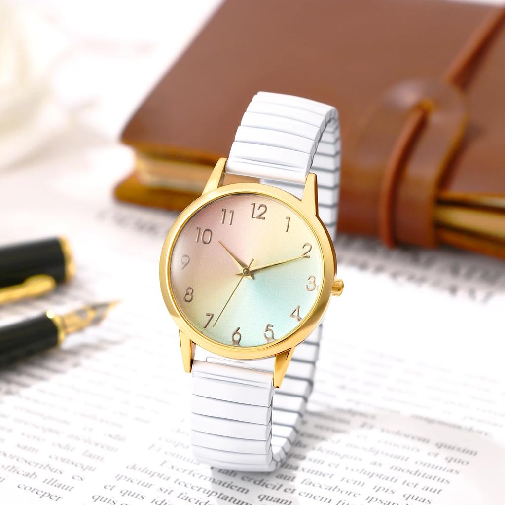 Women's Watch, Stretch Band, Waterproof, White, Stylish, Analog Display, Free Size, Stainless Steel Band, Quartz Watch, Fashion Accessory