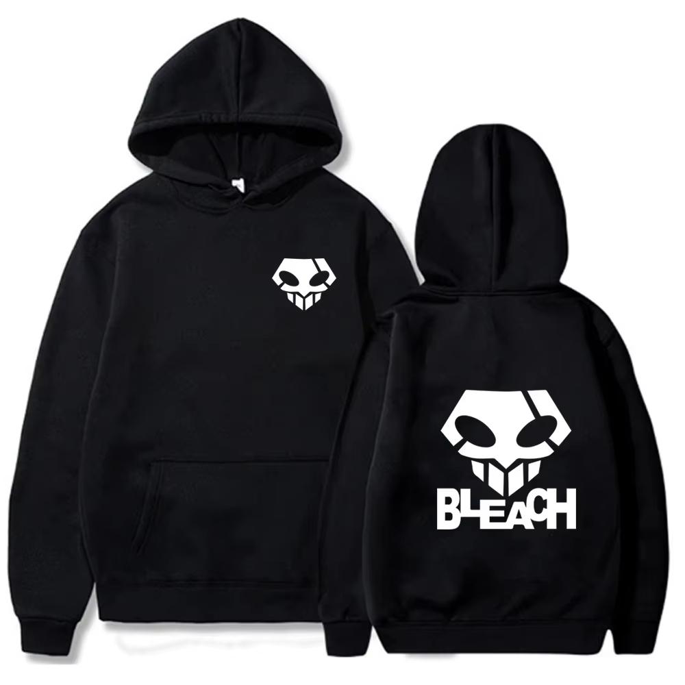 2026 Autumn BLEACH Hollow Skull Double Sided Print Hoodie Mini Hollow Skull Badge Graphic Unisex Loose Y2K Sweatshirt