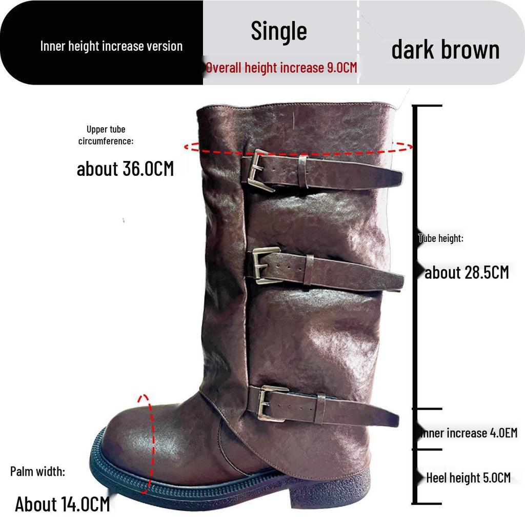 Women's Genuine Leather Black Wrinkled Over-the-Knee Knight Boots with 9cm Inner Height - 2025 New Style.