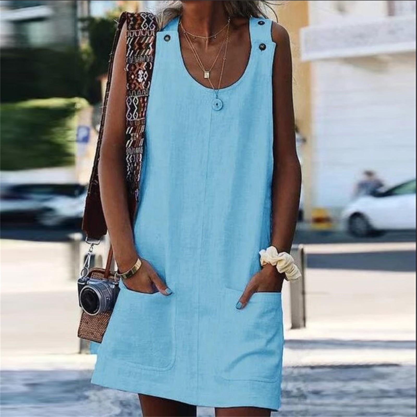 

Модное женское сексуальное платье с карманами из хлопка и льна на бретельках с круглым вырезом XXXXXL