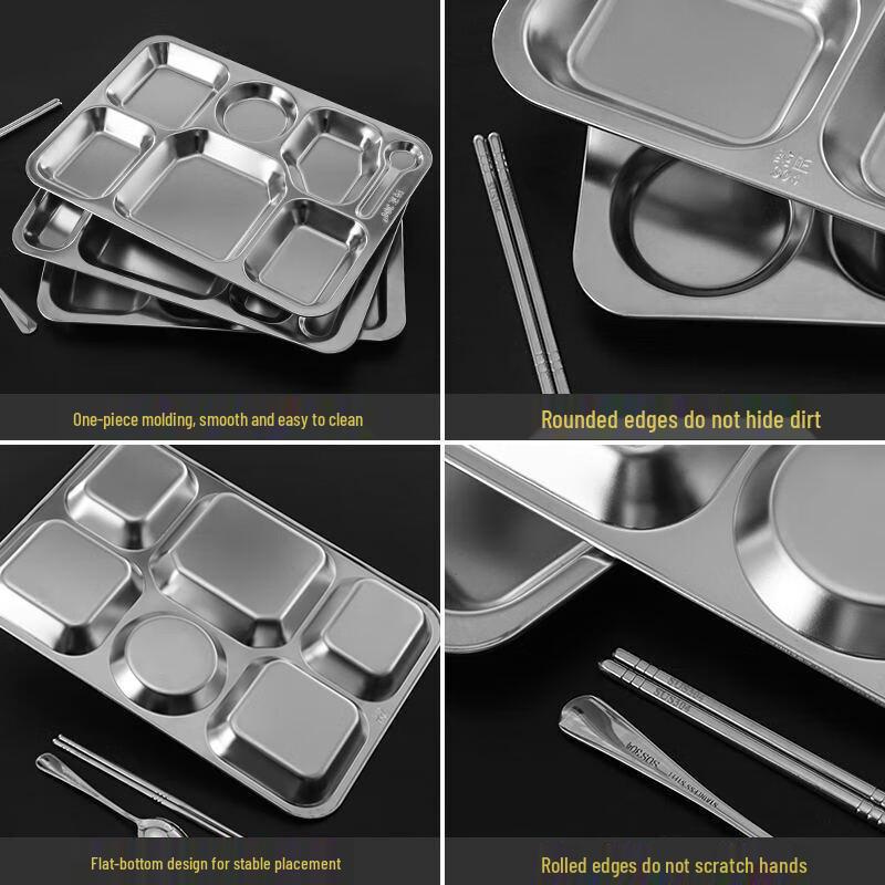 Shengjia 304 Stainless Steel 6-Compartment Canteen Tray