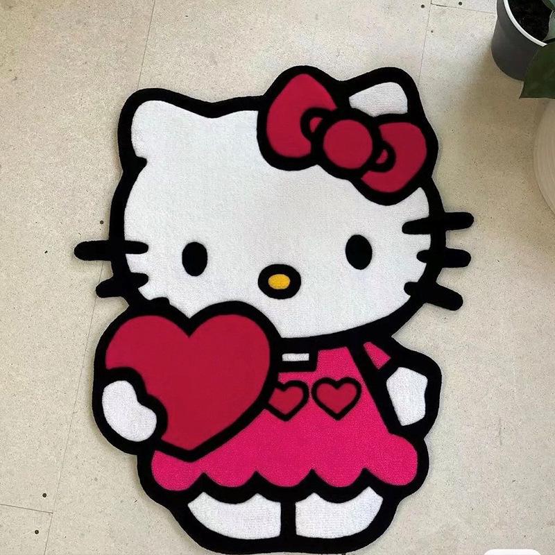 Cartoon Kitty Faux-Kaschmir Fußmatte - Unregelmäßige Form, Wasserabsorbierende Tür-/Badezimmermatte