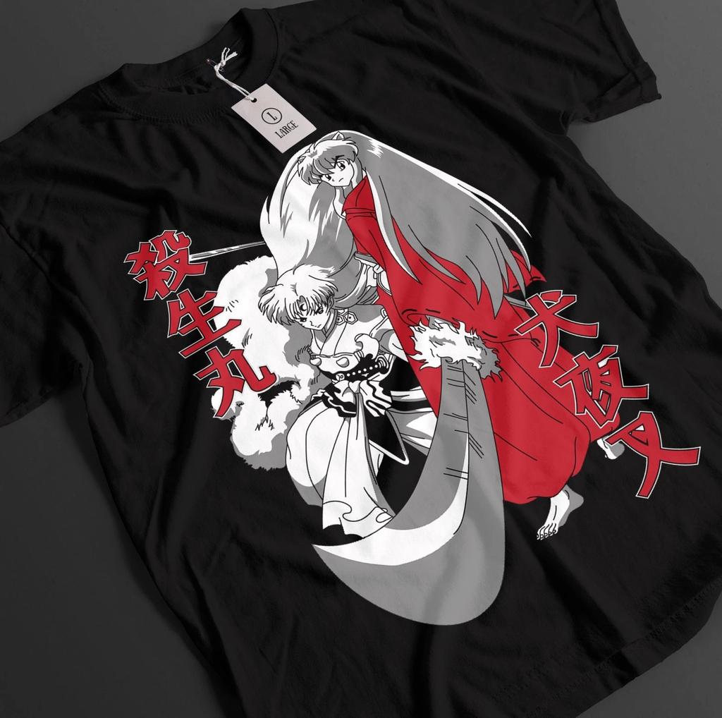 Inuyasha T-shirt Hettblodig Anime Herrar Damer Sommar Ren Bomull Bekväm T-shirt Lös Rund Hals Trendig Kortärmad