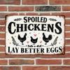 Spoiled Chickens Lay Better Eggs – Funny Vintage Metal Tin Sign, Humorous Farmhouse Wall Decor 8x12