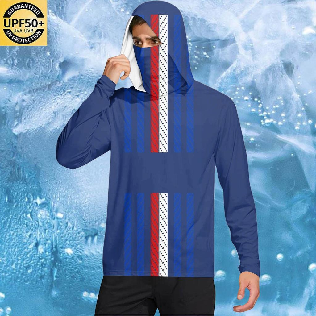 Men's Casual Geometric Print Hooded Long Sleeve Sun Protection Shirt Lightweight Breathable Fabric for Outdoor Activities