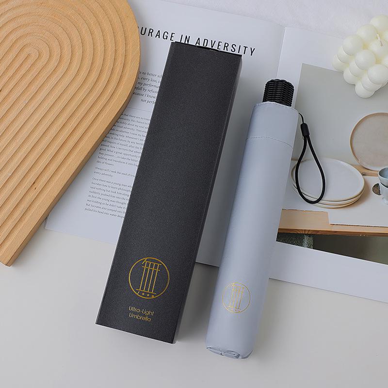 Ultra-Light 160g Sunscreen Pencil Umbrella, 108cm, Black, Dual-Purpose for Sun and Rain, UPF 50+, Gift Box Included