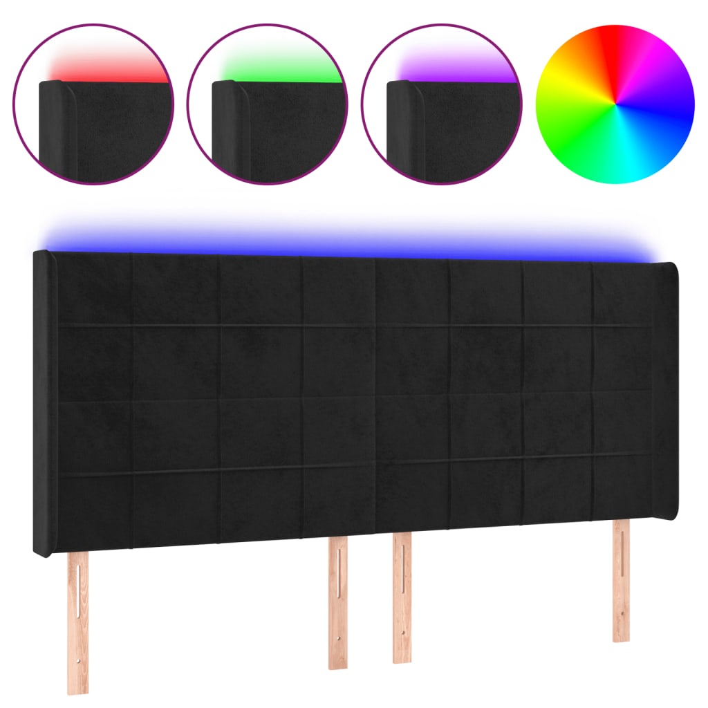 Vidaxl Bed Headboard with LED, Black, 183X16X118/128 Cm, Velvet