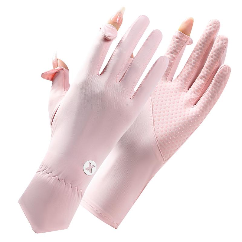 Women's UV Protection Fingerless Gloves, Mid-length Ice Silk for Driving, Cycling & Sports, Non-slip