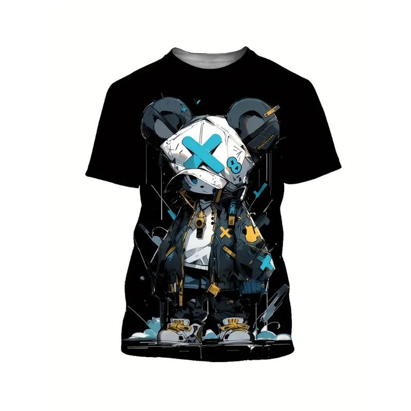 

Летняя мужская футболка с рисунком медведя в виде 3D-принта, повседневный свитер с круглым вырезом и коротким рукавом, модные футболки для активного отдыха, мужская свободная одежда 6XL