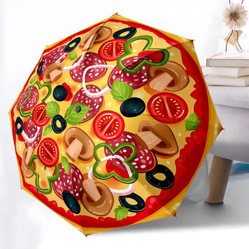 

1pc Pizza Print Automatic Folding Umbrella Durable Iron Frame,All Seasons Home Travel Outdoor Multifunctional Umbrella yy251115089