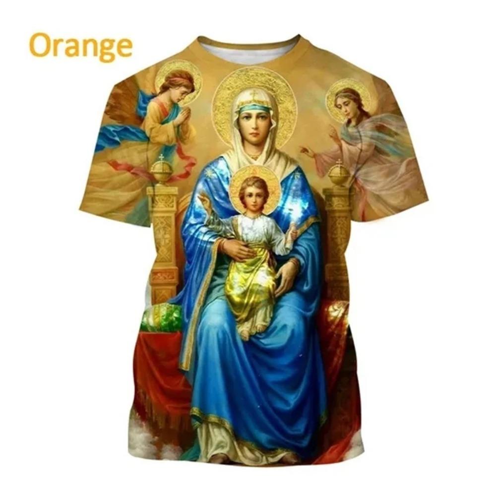 Summer Fashion Virgin Mary 3D Printing Christian Mother Of God Pattern Short Sleeved Unisex Street Faith Casual T-Shirt