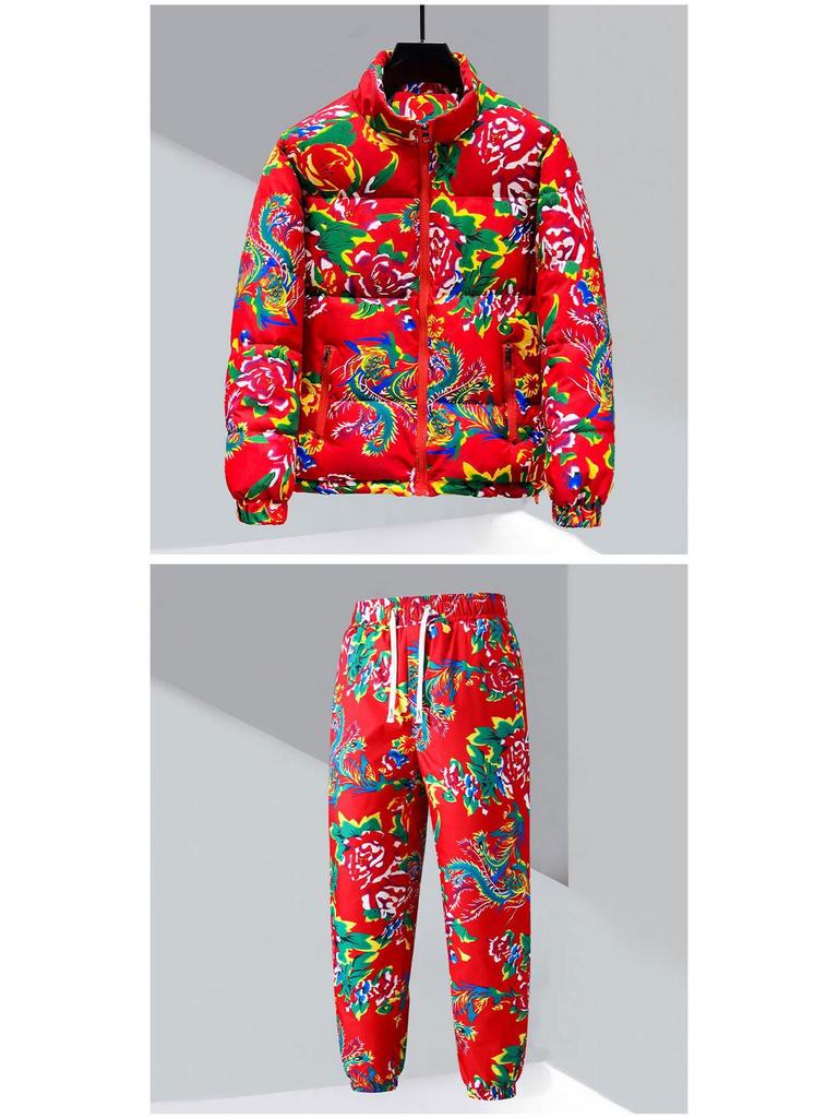 Set cu cuvertură din bumbac cu flori din Nord-Est - Tendința iernii 2025 Brand celebru Cuvertură groasă și pantaloni