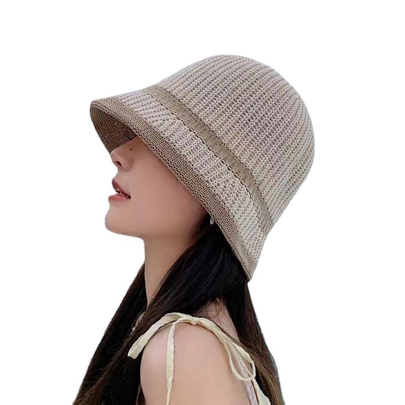 Spring and autumn thin milk silk woven bucket hat contrasting color edge versatile face covering bucket big brim basin hat