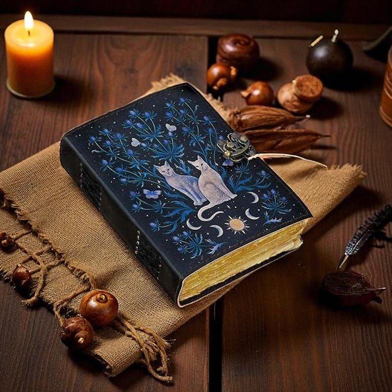 Handmade Leather Witch Journal | Blank Spell Book of Shadows | Celestial Little Witch Gift for Him Her