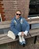 Retro Style Women's Denim Cotton Jacket: European-American Fashion Print, Open Front, Warm Coat