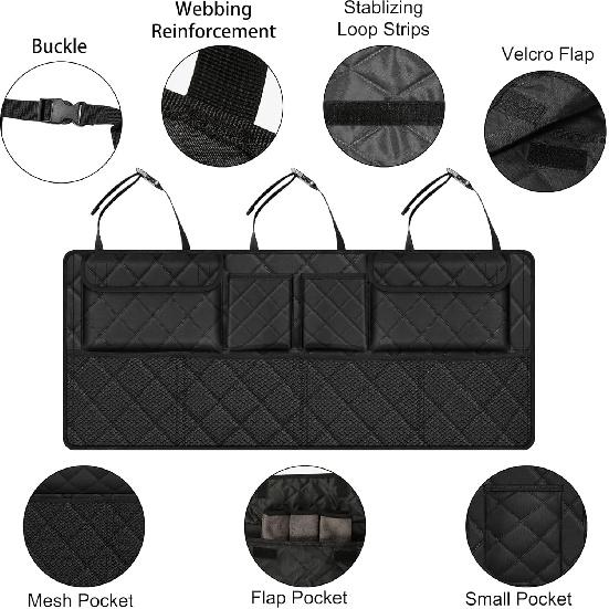 Femuar Car Trunk Organizer, Large Capacity Backseat Trunk Organizer (42"*18"), Collapsible Car Storage Bag With 8 Pockets, SUV/MPV/Truck - Black