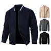 Men Sweatshirt Coat Stand Collar Long Sleeve Patchwork Color Zipper Placket Jacket Coat with Pockets Elastic Hem Sports Outwear