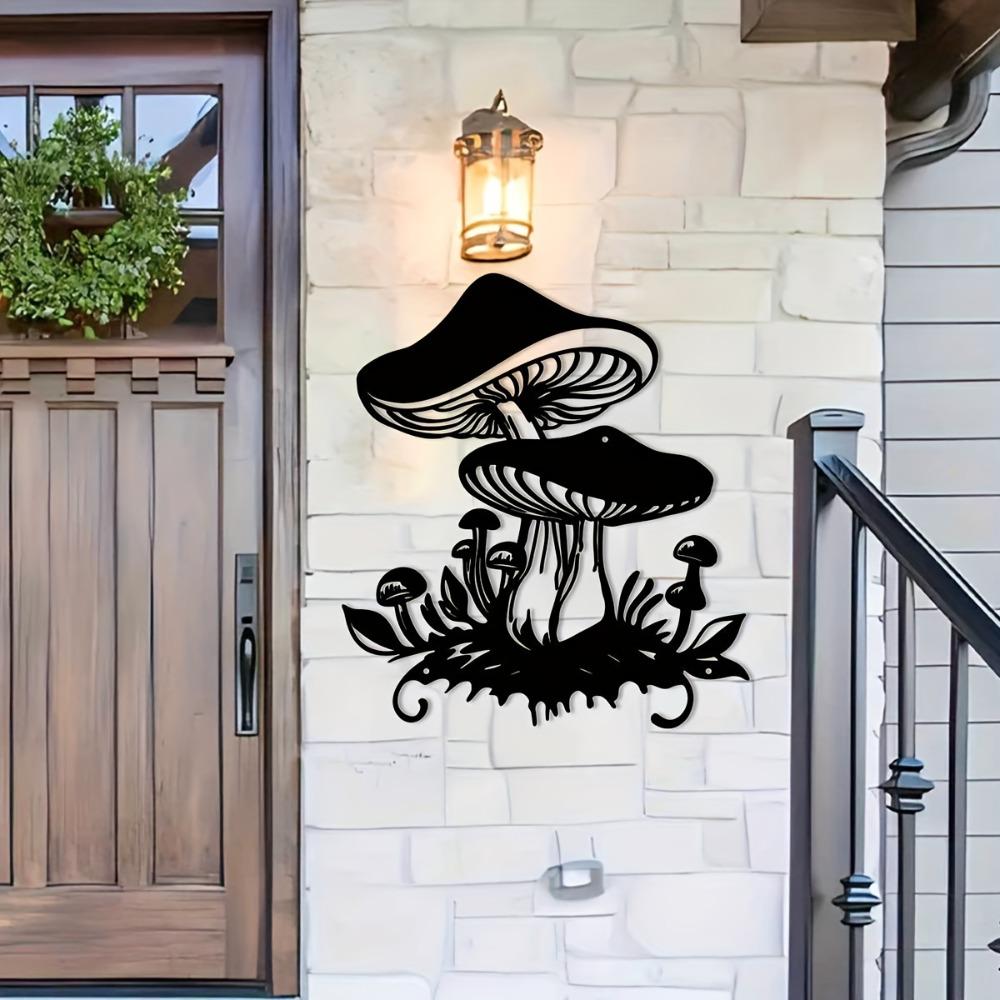 1pc Art Deco Metal Mushroom Wall Sculpture Decorative Iron Garden Patio Artwork for Indoor Home Living Room Balcony Fence Decor