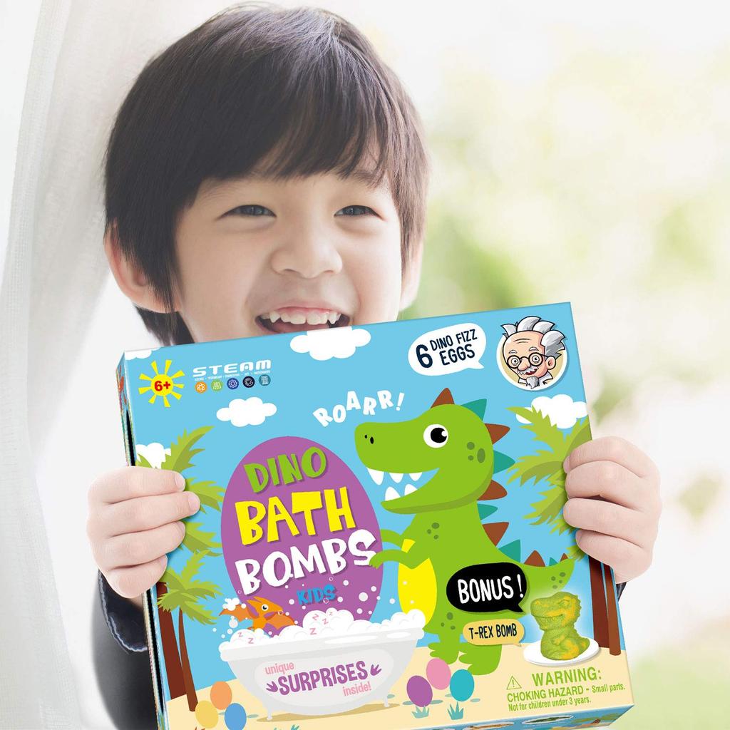 XXTOYS Bath Ball Toys, Dinosaur Bath Salts, Carbonated Scented Bath Eggs, Good for Skin, 140g x 7-Pack, Kids' Birthday Gift