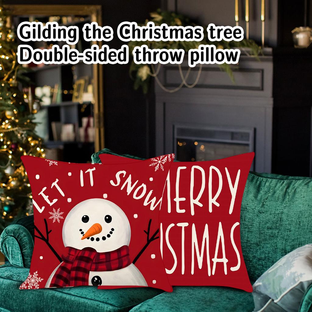 LET IT SNOW MERRY BRIGHT CHRISTMAS H O Christmas Santa Snowman Print Pillowcase Living Room Sofa Cartoon Pattern Cushion Cover Pillowcase