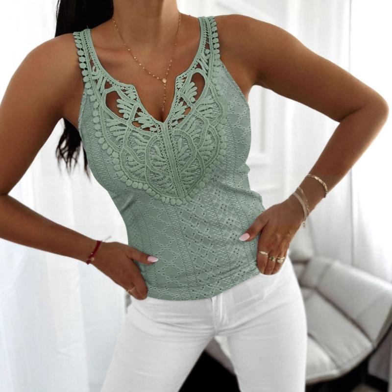 2026 Summer Sleeveless Casual Lace Women Tank Top Elegant Sweet Slim Fit Vest V Neck Y2k Hollow Out Camisole Tops for Women Clothing