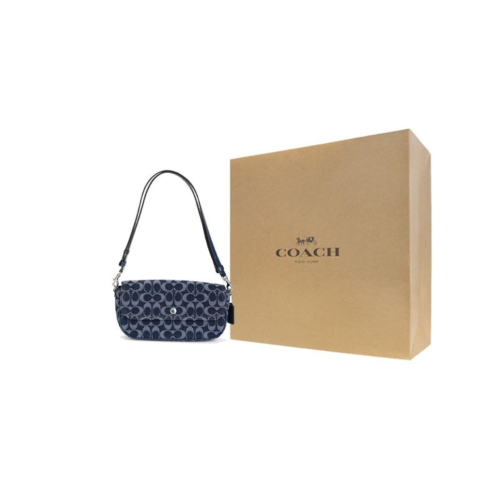 Coach Brook Flap 24 Printed Micro Logo Chain Shoulder Bag Women Shoulder Bag Blue CAT60-LHRHY