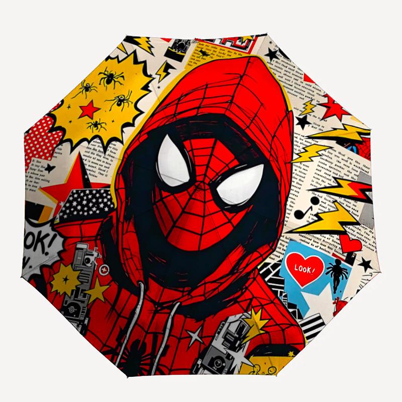 

1pc SpiderMan Comic Automatic Folding Umbrella - Compact 8-Rib Design, Durable Plastic & Iron, Daily Use Z1230037