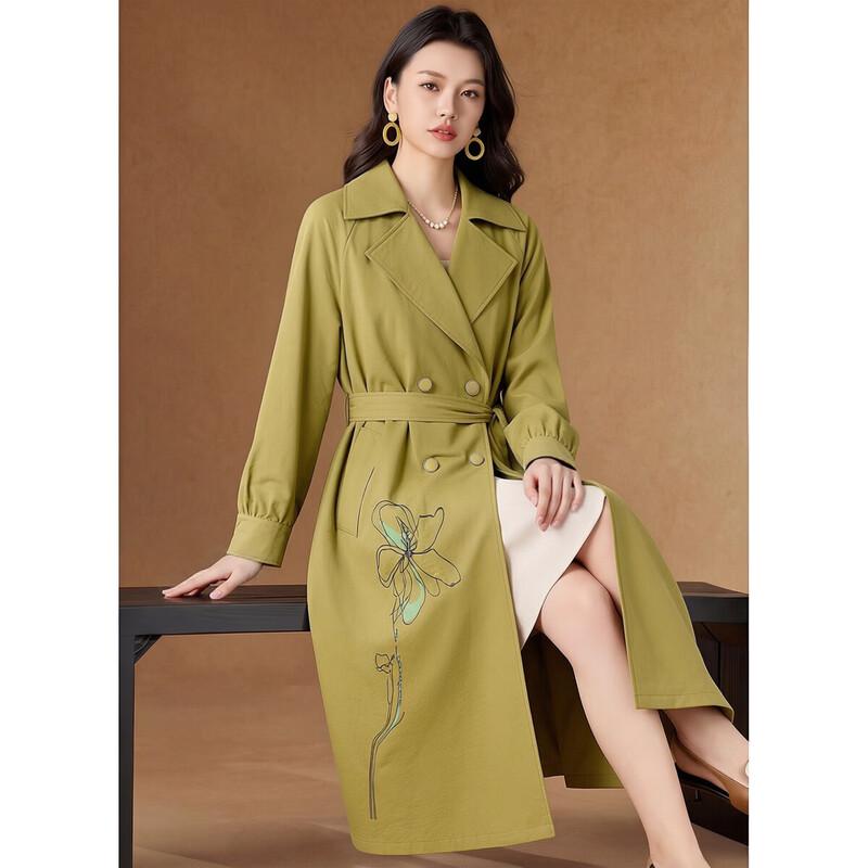 Elegant Women s Double-Breasted Embroidered Trench Coat L