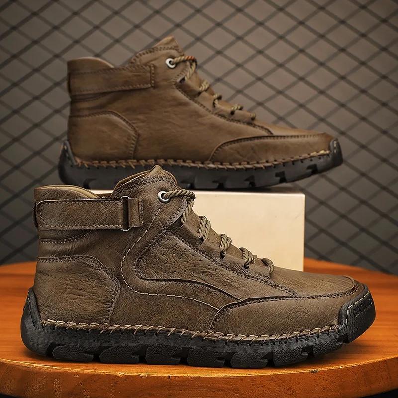 Fashion Men's Hand-stitched Boots Plus-size Casual Shoes Comfortable Soft Ankle Boots Outdoor Non-slip Wear Boots 2025