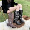 Belt-buckle Shoes, Chunk-heeled Boots, Women's Shoes, Retro Knee-high Boots