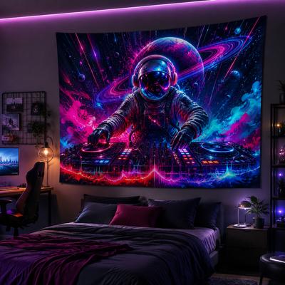 Gothic Anime Tapestry Dark Aesthetic  Cyberpunk Dj Astronaut Tapestry Psychedelic Space Dj-Themed Dark-Toned