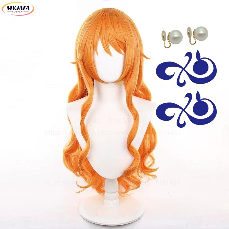 High Quality Nami Cosplay Wig 75cm Curly Wavy And Short Orange Heat Resistant Synthetic Hair Party Anime Nami Wigs + Wig Cap