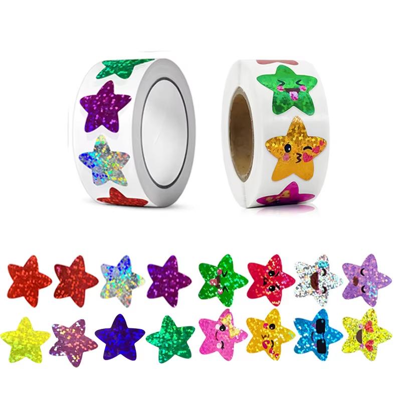 500/1000Pcs Colorful Star Adhesive Holographic Skzoo Zoo Farm Scrapbook Sticker Roll Labels For Kids Diy Gift Toys