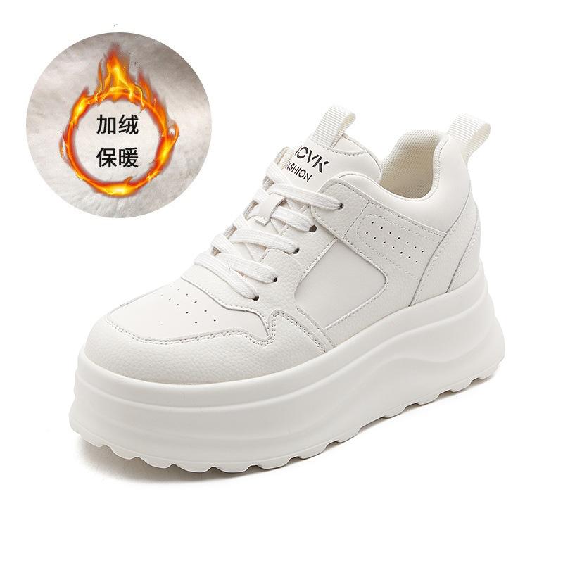 Leather little white shoes women's fashion autumn and winter platform sports board shoes trend round head casual women's shoes versatile shoes
