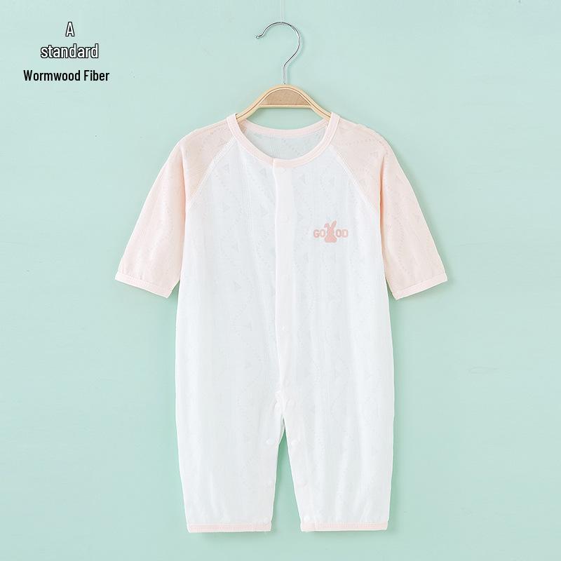 Ultra-Thin Ice Silk Mugwort Baby Onesie - Long Sleeve Summer Romper