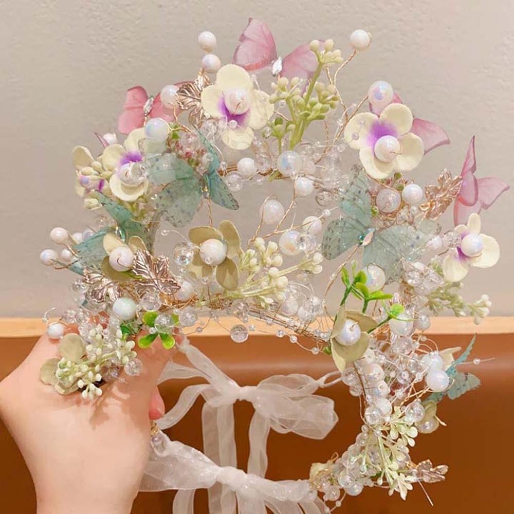 Beads Butterfly Fairy Hair Hoop Bohemia Style Flower Headdress Elegant Wreath Headband Bridal