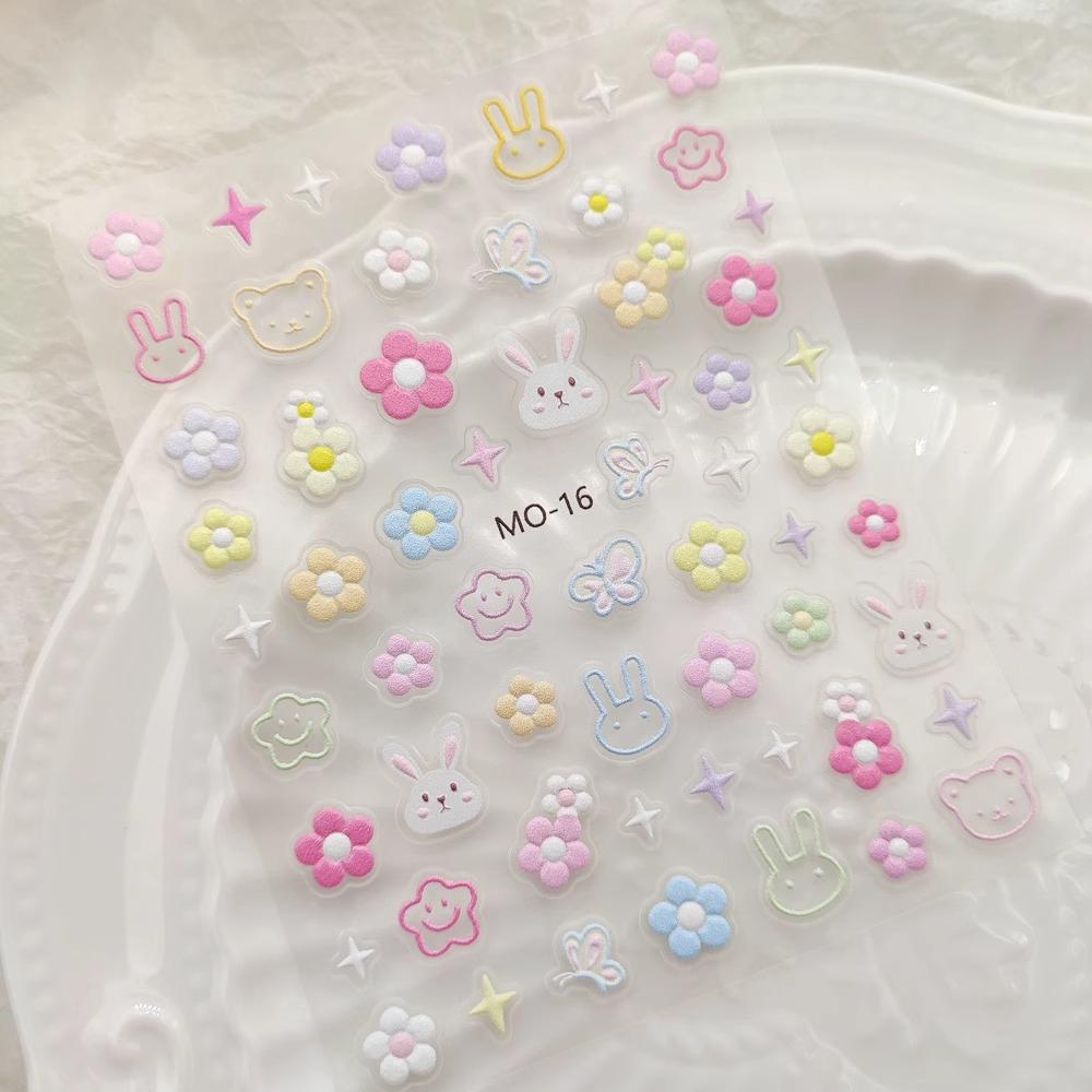 Floral & Cartoon Nail Art Stickers: Flowers, Daisy, Tulips, Rabbit, Love, Butterfly Decals